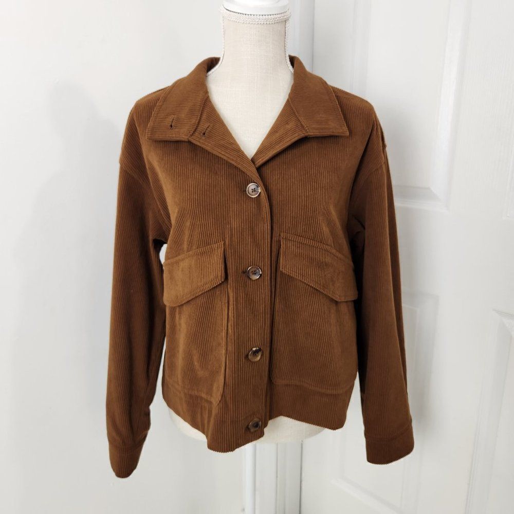 Avec Les Filles Blazer Womens Small Brown Corduroy Flap Pockets Boho Minimalist - Picture 14 of 14